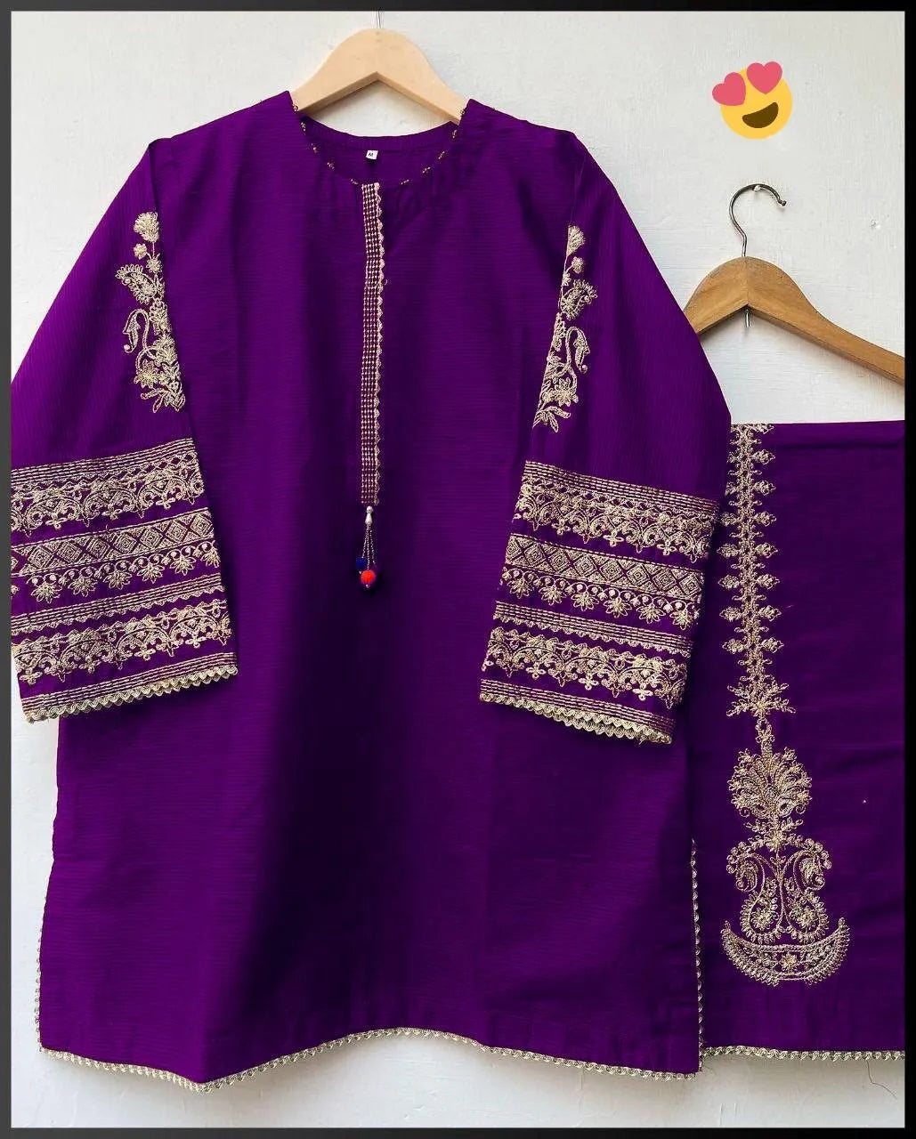 2 Pcs Women's Stitched Silk Embroidered Shirt
