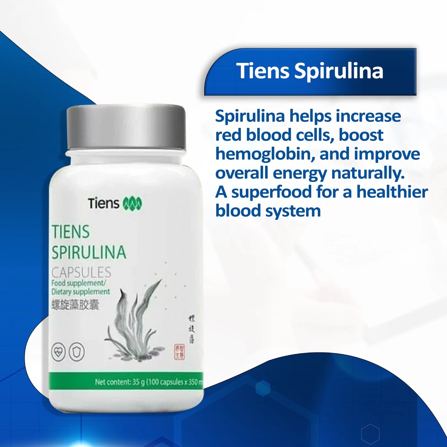 Spirulina Blood Booster, Energy Enhancer Support 100 capsules