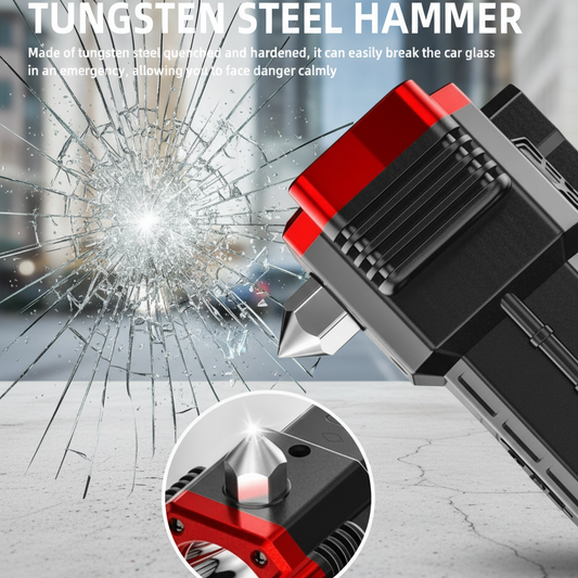 High-Power LED Torch Light Rechargeable Flashlight With Multifunctional Tactical Hammer And Power Bank Feature With Box (Random Color)