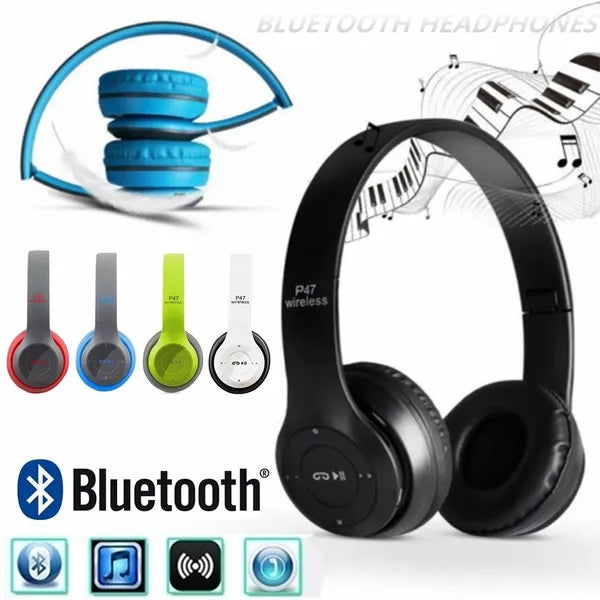 Wireless Headphones, P47 Bluetooth Foldable Headset with Microphone Support FM Radio TF for PC TV Smart Phones & Tablets Etc
